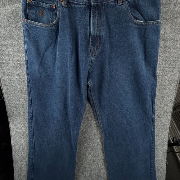 VTG Rocawear Denim Jeans Men Urban Y2K Hip Hop Blue Actual 37x31 Embroidered - Picture 1 of 16